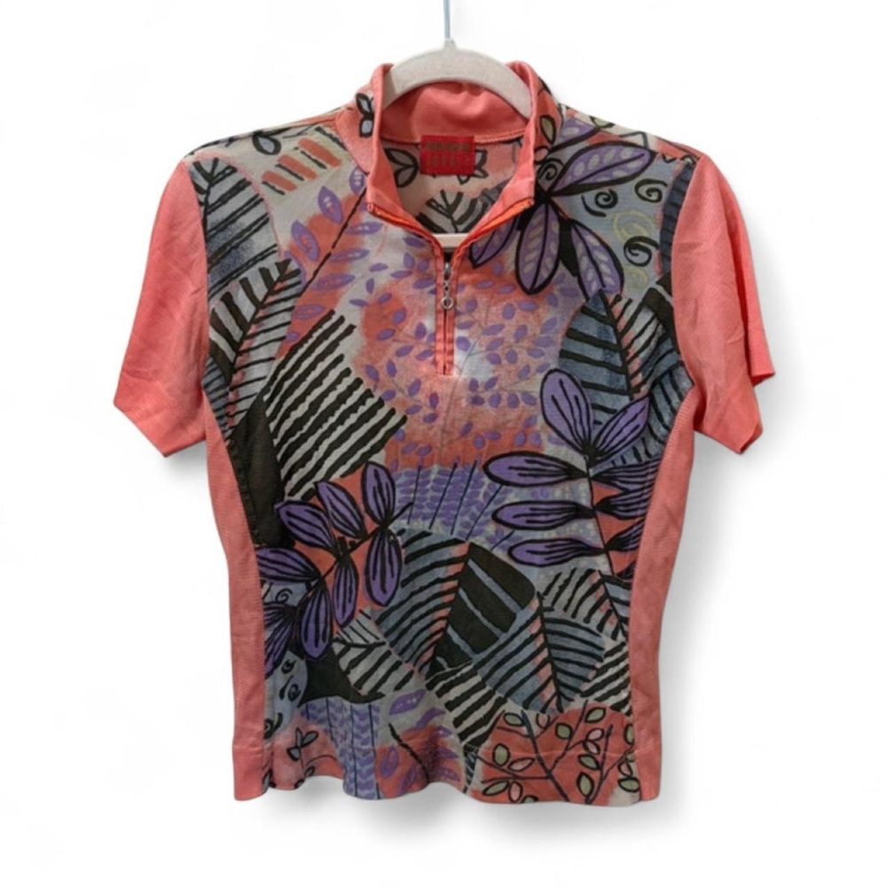 Kenzo multicoloured floral abstract print mesh euro polo shirt.